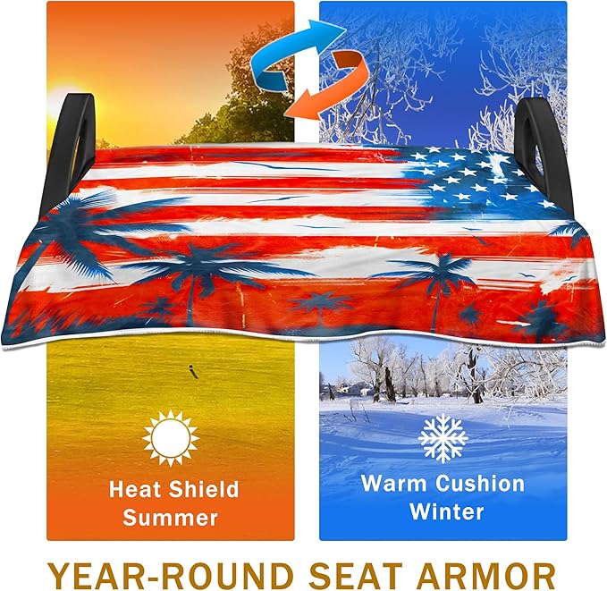 YOKYHOM American Flag Golf Cart Seat Covers for 2/4-Seater, Patriotic USA Seat Towel Blanket Keeps Seats Cool & Clean for Summer, Microfiber Fits EZGO, Club Car, Yamaha, 51"x31"