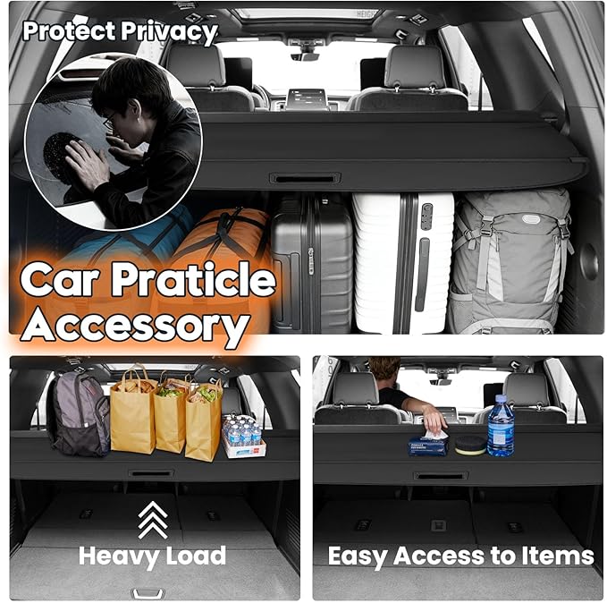 Powerty Retractable Cargo Cover for 2021-2023 Chevy Tahoe/Suburban/Cadillac Escalade ESV Luxury 3.0L/Cadillac Escalade ESV Luxury 6.2L/GMC Yukon/Yukon XL Accessories, Canvas Texture Rear Trunk Cover