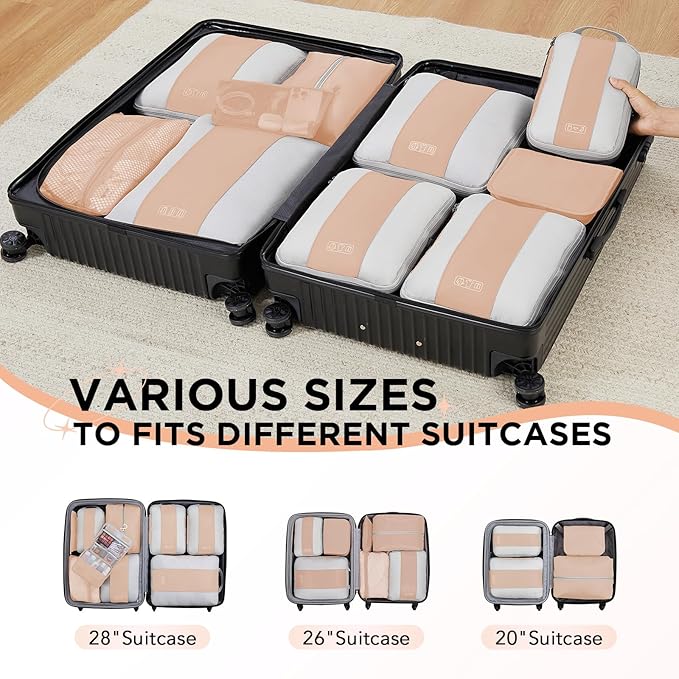 10 Set Compression Packing Cubes for Travel Essentials,Compressible Expandable Packing Cubes for Suitcase,OlarHike Luggage Organizer Bags for Travel,Handy Helper for Organizing Clothes(Gold)