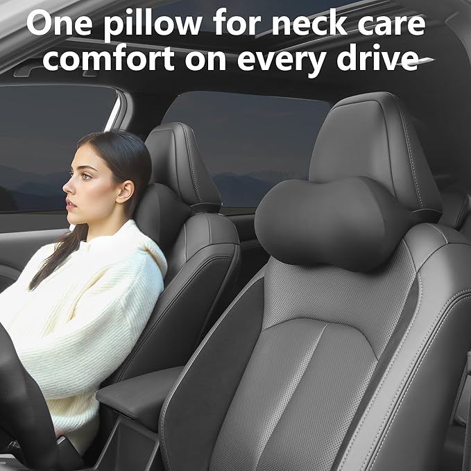 Car Headrest Pillow for Neck Support Memory Foam Car Neck Pillow Universal Fit Head Rest Travel Pillow Car Pillow for Pain Relief While Driving Black 2pc