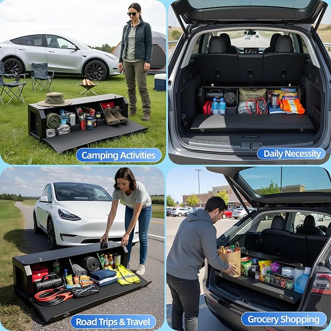Trunk Organizer for SUV, Leather Car Organizers and Storage with lid & Sturdy Handle, Waterproof Hard Car Trunk Storage Box for Sedan, Travel, Grocery, Daily (Black, 37''*11.41''*12.5'')