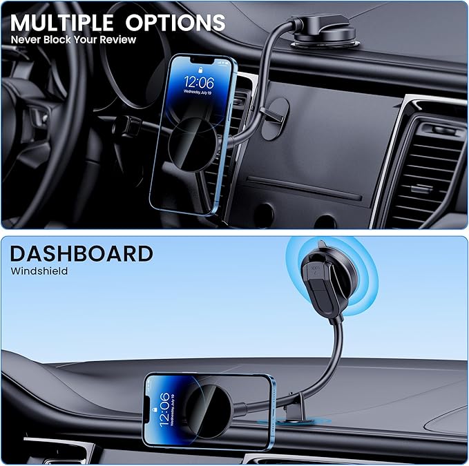 BIVGAZA for Magsafe Car Mount [Strong Magnets & Anti-Shake] Magnetic Phone Holder for Car 18CM Long Arm Universal Dashboard Car Mount for iPhone 15 14 13 12 Pro Max Plus Mag-Safe Case & All Phones