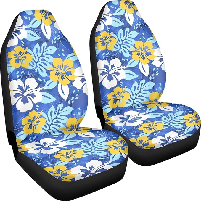 Universal Car Seat Cover Front Seats Only,Beautiful Tropical Hawaiian Flowers Automotive Car Interior Covers Aztec Decorative Seat Cover for Full Back and Seat for Cars Sedans Truck SUV Vans