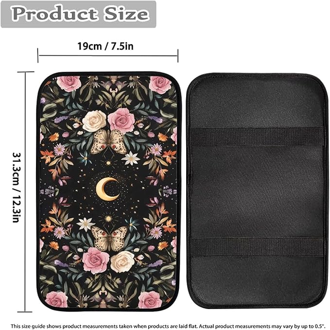 Butterfly Floral Car Center Console Armrest Cover Pad, Easy to Install Automobile Armrest Covers for Trucks Van SUV