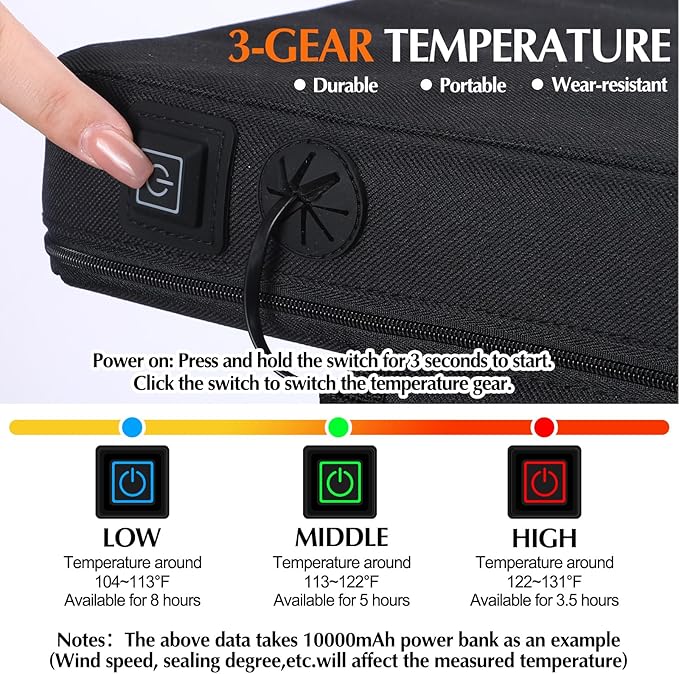 Thyle 2 Pcs Portable Heated Seat Cushion Backless Stadium Seat Pad Waterproof Chair Pad No Back USB Power with 3 Level Adjustable Temperature for Sports Camping Fishing Home Outdoor, No Power Bank