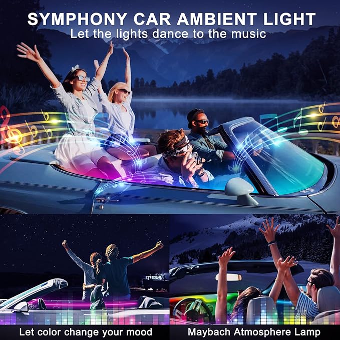 Dreamcolor Acrylic Interior Car LED Strip Light with USB/Type C, 10 in 1 with 175 inches 600 LEDs Ambient Lighting Kits, Sound Active Function Neon Accessories