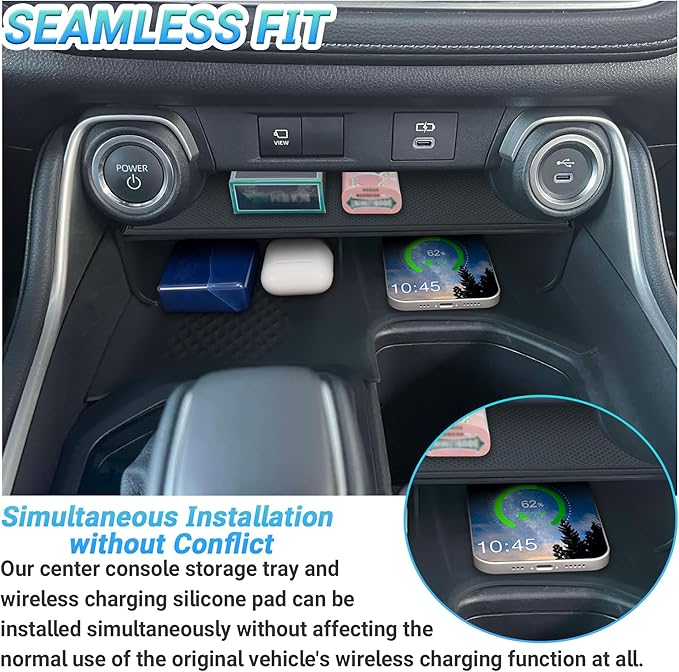 Center Console Organizer Compatible with 2023-2025 2026 Toyota Grand Highlander Interior Accessories, Charging Zone Silicone Mat, Console Organizer Tray with Sunglasses