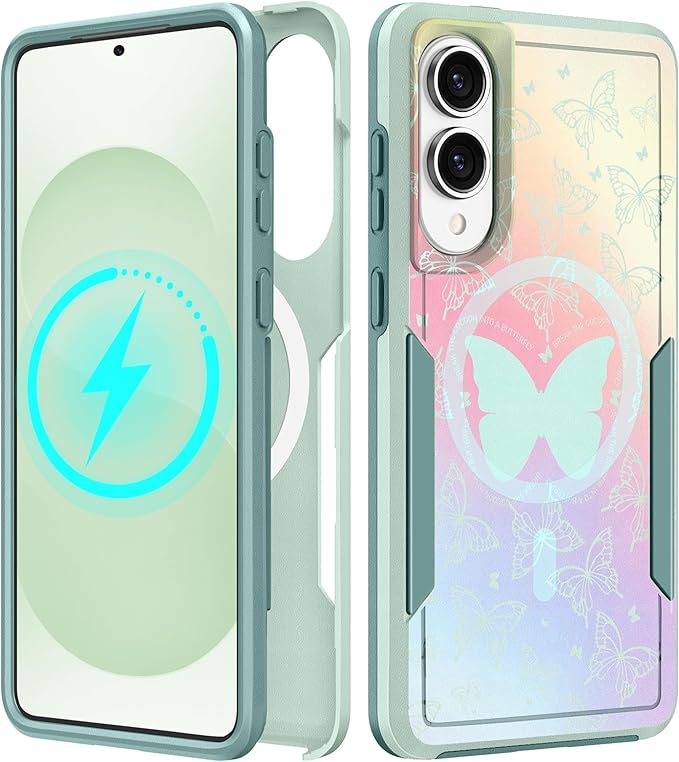 for Samsung Galaxy S25 Edge Case - Compatible with MagSafe Women Girls Cute Magnetic Protective Phone Cover Kawaii Girly Butterfly Heavy Duty Shockproof Design for Samsung S25 Edge Case