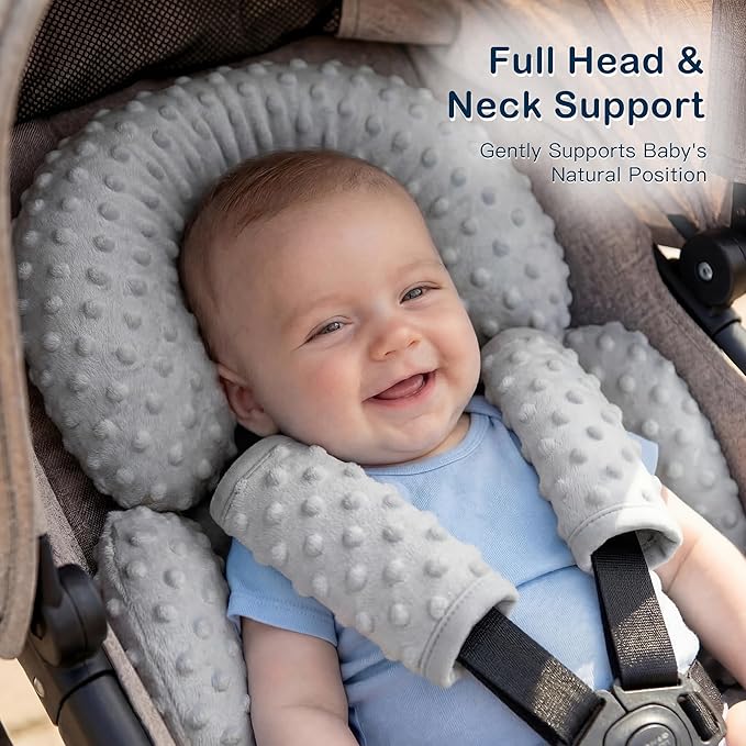 Pro Goleem Infant Car Seat Head Neck Body Support, Ultra-Soft Minky and Microfiber Newborn Car Seat Insert, Perfect for Car Seat, Stroller, 2-in-1 Reversible, for Boys and Girls, Gray