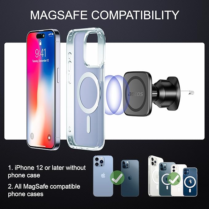 aetos for MagSafe Car Mount. Elegant Magnetic Air Vent Phone Holder with 20 Strong N52 Magnets & Metal Hook. Classic Minimalist Design for iPhone 17 16 15 14 13 12 Pro Max & MagSafe Cases