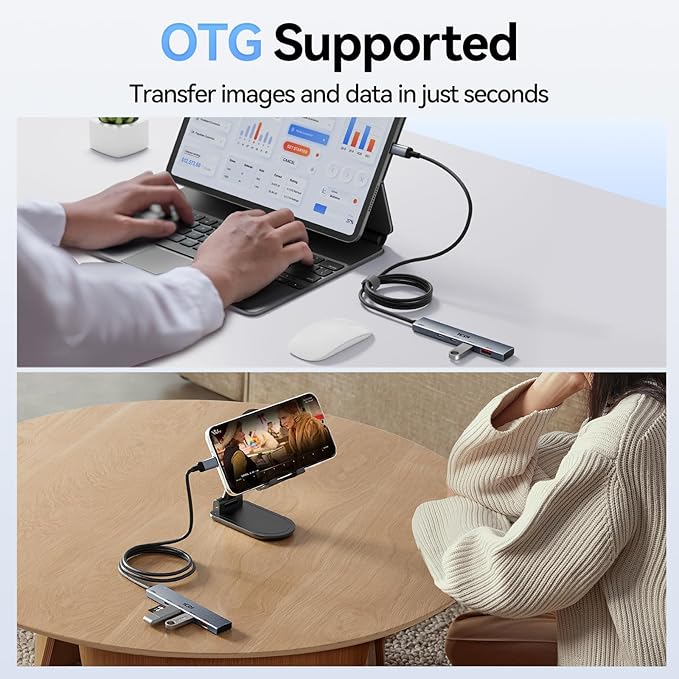 ICZI USB C Hub, 10Gbps 4 in 1 USB 3.2 Adapter with 2 USB-C & A 3.2 4FT Cable, 4 Ports Splitter Extender for MacBook Pro/Air, iPad Pro, iPhone 15/15 Pro Max, Surface, PC, Laptops