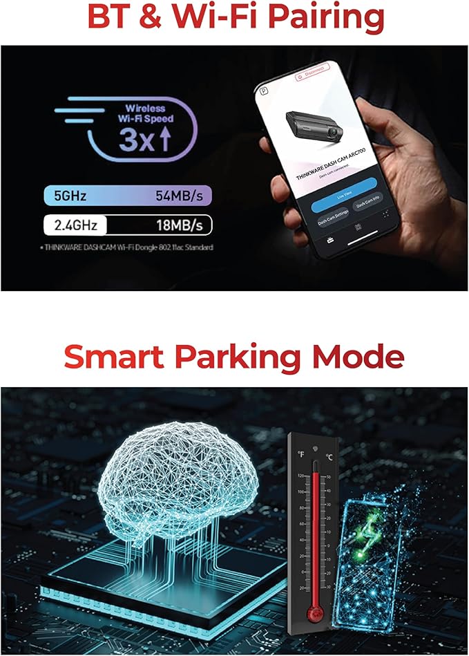 THINKWARE ARC700 4K HDR Dash Cam Front and Rear - 4K+2K Dual Dashboard Camera, Low Power Parking Mode, Thermal Protection, Wi-Fi, GPS, Speed/Red Light Alerts, (64GB MicroSD & Hardwiring Cable Incl)