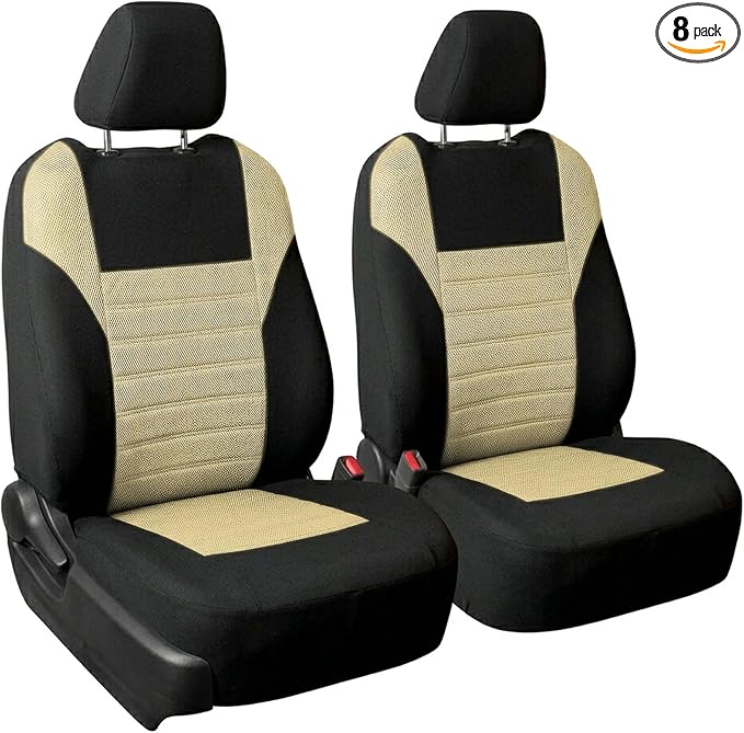 FH Group Automotive Car Seat Covers Front Set Premium 3D Air Mesh Front Seat Covers, Airbag Compatible Universal Fit Interior Accessories for Cars Trucks and SUVs - Beige