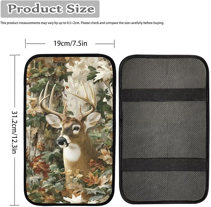 Dreaweet Deer Hunting Camo Car Armrest Cover Universal Car Accessories Center Console Pad Scratch-Resistant Universal Arm Rest Cover for SUV Truck Sedan
