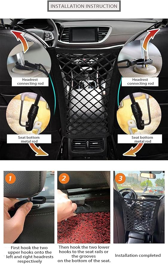 Universal Car Front Seat Net Pocket Organizer,Stretchable Hanging Storage Net Bag Purse Holder for Car,Barrier of Backseat Dog Or Kids