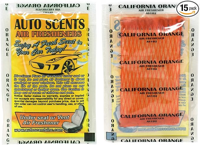 Individually Wrapped - Professional Car Air Freshener Pads - Remove Smells & Add Ambience (15 Per Pack) (California Orange)