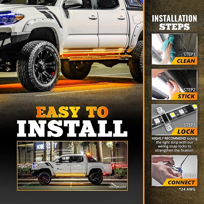 OPT7 Sidekick 60" Running Board Lights 2PCS LED Strips w/Sequential Amber Turn Signal Side Marker, DRL, White Courtesy Light for Regular Super Cab Pickup SUV - Truck Decorations