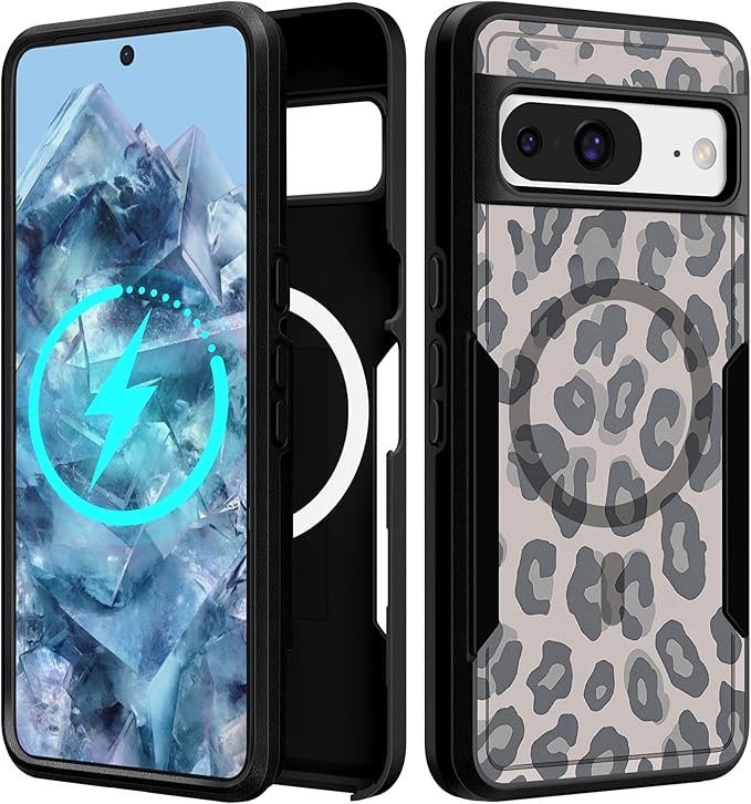 for Google Pixel 8 Case 6.2 Inch - Compatible with MagSafe Women Girls Cute Magnetic Protective Cover Cool Fun Unique Leopard Heavy Duty Shockproof Design for Google Pixel 8 Phone Cases