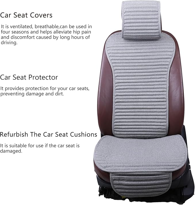 Suninbox Car Seat Covers Buckwheat Hull Universal Car Seat Covers,Bottom Seat Covers for Cars,Truck Seat Covers,Car Seat Cushion Protector Mats Pad,Gray Front Seat