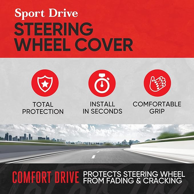 Motor Trend SportDrive Faux Leather Steering Wheel Cover, Standard 15 inch Size, Two-Tone Black & Light Gray, Car Steering Wheel Cover for Truck Van SUV Auto