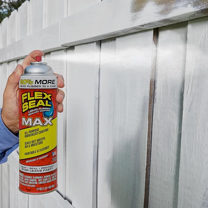 Flex Seal MAX, 17 oz, 1-Pack, White, Stop Leaks Instantly, Waterproof Rubber Spray On Sealant Coating, Perfect for Gutters, Wood, RV, Campers, Roof Repair, Skylights, Windows, and More