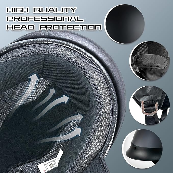 Adult Unisex Black Half Motorcycle Helmet, DOT Approved, for Chopper Moped Scooter Motorbike Electric