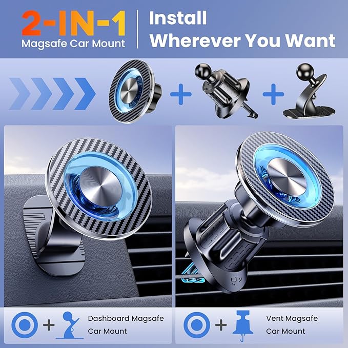 for MagSafe Car Mount Magnetic Phone Holder for Car [2026 Upgraded 22X Magnets & Double-Hooks] Phone Holders for Your Car Stand for Dashboard Vent GPS for iPhone 17/16/15/14/13 Android etc
