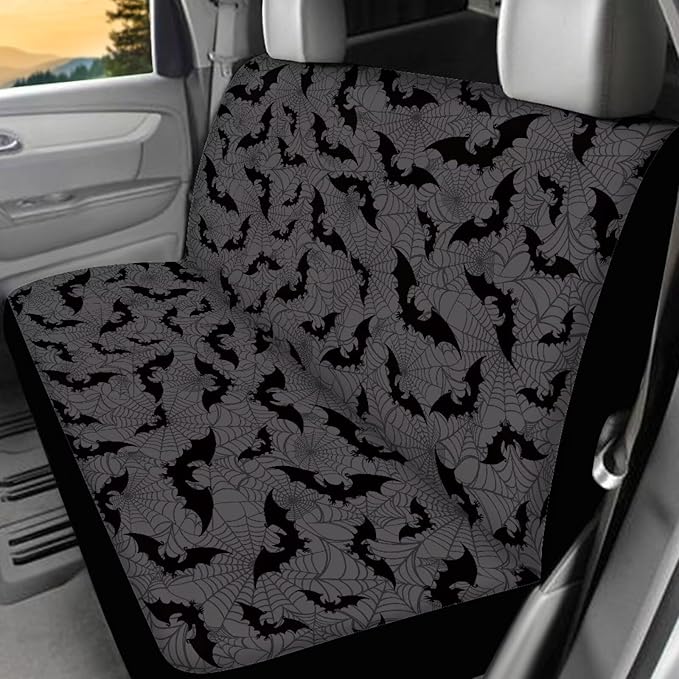 KEIAHUAN Black Bats Halloween Car Seat Covers for Men Front Seat Rear Backrest Cover Universal Car Interior Accessories Decoration Fit Most Vehicle Truck,SUV