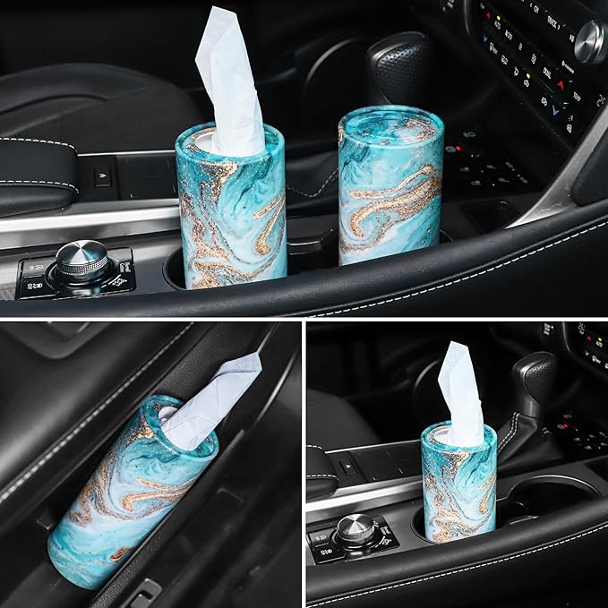 SINGARO Car Tissue Holder, 4 Pack Car Cup Holder Facial Tissues with Travel Tissue Bag, Quick and Convenient Flower Combination Car Tissue Box(4 Canisters/200 Tissues) Green