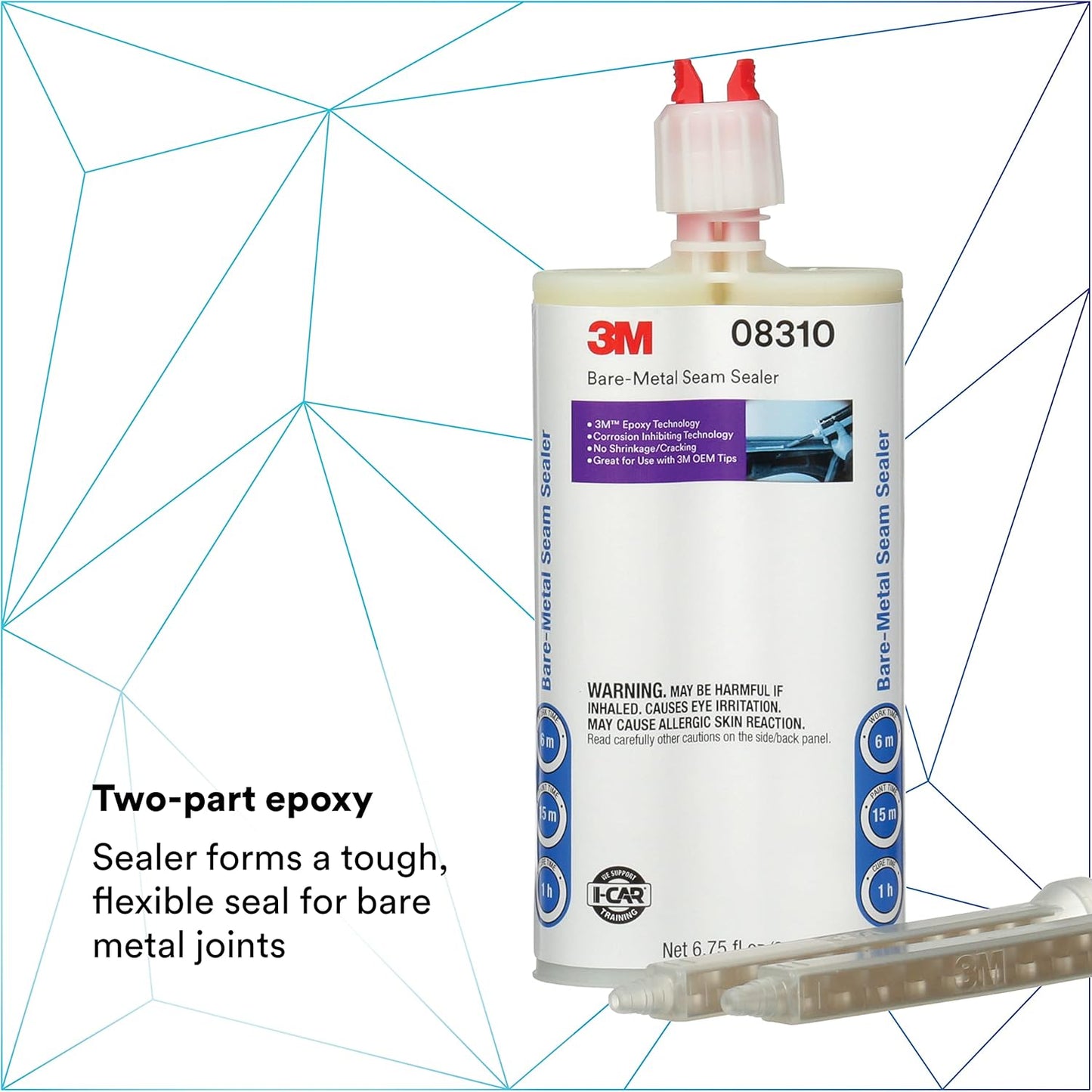 3M Bare - Metal Seam Sealer, 08310, Beige Color, Two-Part, Non-Sagging, Self-Mixing Epoxy, 200 ml/6.75 fl oz Cartridge