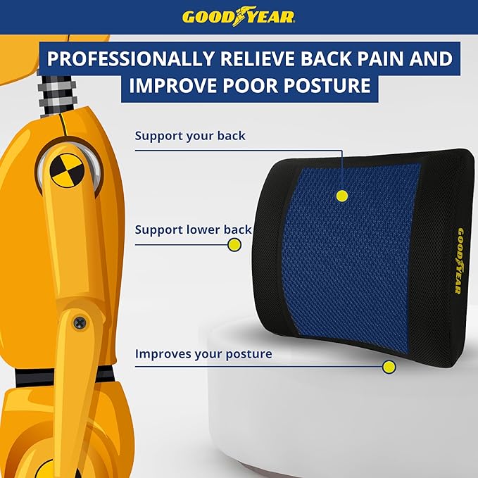 Goodyear Lumbar Support Pillow for Office Chair and Car Seat - Memory Foam Lumbar Pillow & Back Brace Support Posture Corrector, Lower Back Pain Relief