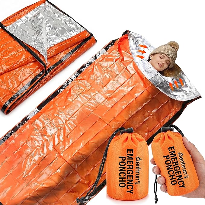 Emergency Sleeping Bag for Survival: 2 Pack Thermal Bivy Sack - 90% Heat Retention in 3 Seconds - 15°C Perceived Temperature Increase - 95% Full-Body Coverage for Family Camping
