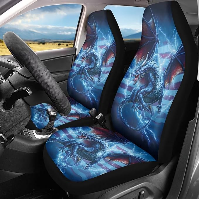 Lightning Dragon Car Front Seat Covers Breathable Car Seat Cover Stretch Polyester Fabric Cover Non Slip Fashion Auto Interior Universal for Cars SUV
