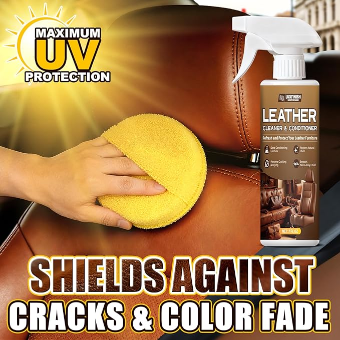 Leather Cleaner and Conditioner with UV Protectants, a Non-Toxic Formula to Help Prevent Cracking or Fading of Car Leather, Couches, Boots, Furniture, Purses and Shoes-200ml/7oz