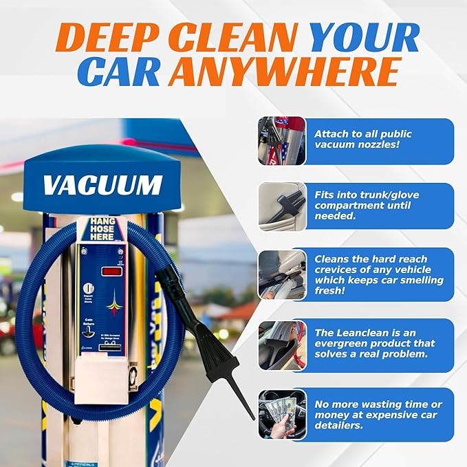 Vacuum Detail Attachment Tool | All-in-One Deepcleaning Crevice Cleaner/ Ice Scraper | The Best Car Accessories & Essentials | Wet & Dry Car Detailing Kit | Truck, Auto, & RV Cleaning Supplies (Black)