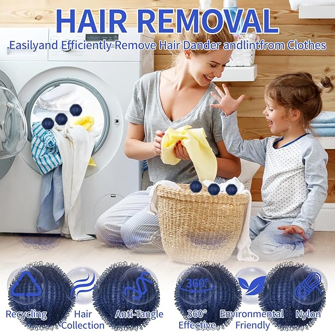 Pet Hair Remover for Laundry(24 PCS) - Washing Machine Hair Collector & Pet Hair Removal Tool, Cat Dog Hair Collector for Washer, Reusable Lint Trap for Front Load & Top Load Washers (Dark Blue) (24)