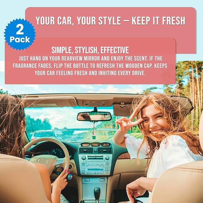 Car Air Freshener Vanilla 2 Pack Hanging Air Freshener Diffuser, Cute Car Accessories Vanilla & Cake Air Freshner for Women & Men Gift, Non-Toxic Car Scent Long Lasting Oil Diffuser, Made in USA