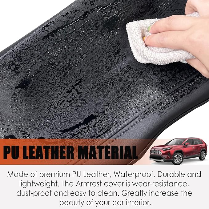 Center Console Cover for Toyota RAV4-2025 2024 2023 2022 2021 2020 2019 Leather Middle Console Cover Armrest Cover Protector for Toyota RAV4 Accessories (Black)