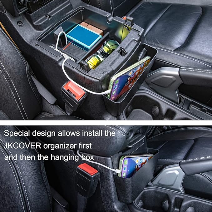 Center Console Hanging Box Compatible with JEEP Wrangler JL/JLU 2018-2023 2024 2025 2026 and JEEP Gladiator JT Truck 2020-2024 2025 2026 Organizer Tray Armrest Storage Accessories (Not for JK/JKU)