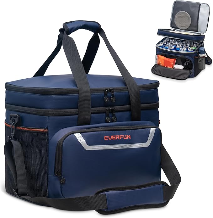 EVERFUN Small Cooler Bag 24/48 Can Insulated Lunch Box Double Deck Soft Leak-Proof Waterproof Collapsible Ice Chest for Men Women Work Travel Car Trip Picnic Beach