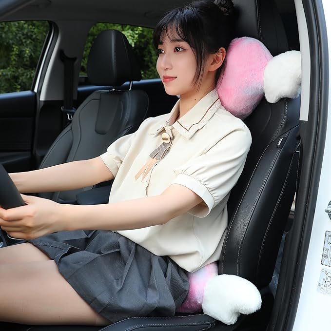 2 Pack Heart Shaped Cute Car Headrest Pillow with Angel Wings Comfortable Soft Head Rest Cushion Kawaii Car Accessories Neck Pillow for Driving Travelling Office Home Decor - Tie dye Color Love Heart