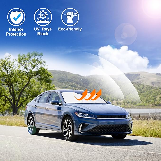 Windshield Sun Shade Custom Fit for 2011-2018 Volkswagen VW Jetta Accessories Foldable Sunshade Sun Blocker Protect Car from Sun Rays & Heat Damage Keep Car Cooler
