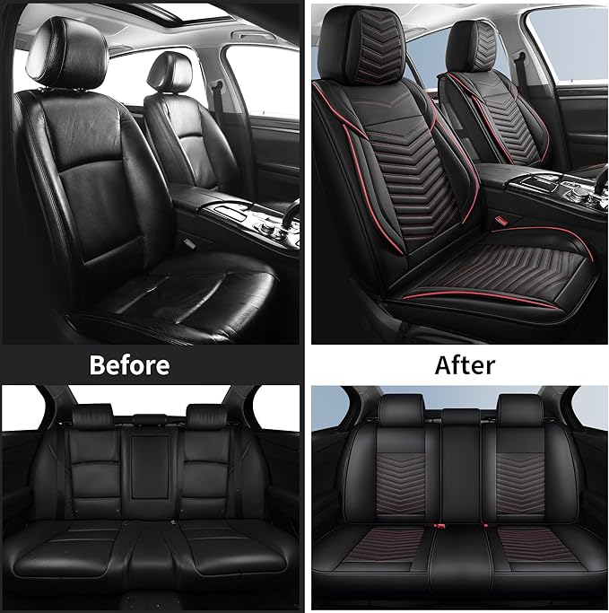 Nappa Leather Car Seat Covers Full Set, Car seat Protector 5 Seats, Waterproof Car Seat Cushion, Universal Automotive Seat Covers Fit for SUV Truck Pick-up Sedan, Front and Rear