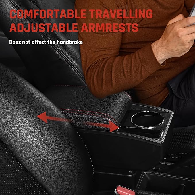 Car Armrest Box for Toyota Yaris Vitz 2006-2011 Auto Accessories Center Console Leather Arm Rest Double-Layer Storage Space with Cup Holder (Red Thread)