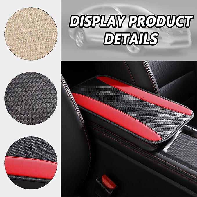 Stylish Car Center Console Cover,PU Leather Car Armrest Cover Prevent Scratches on Center Console,Universal Car Armrest Cushion Car Accessories Interior for Car SUV Truck (Red)