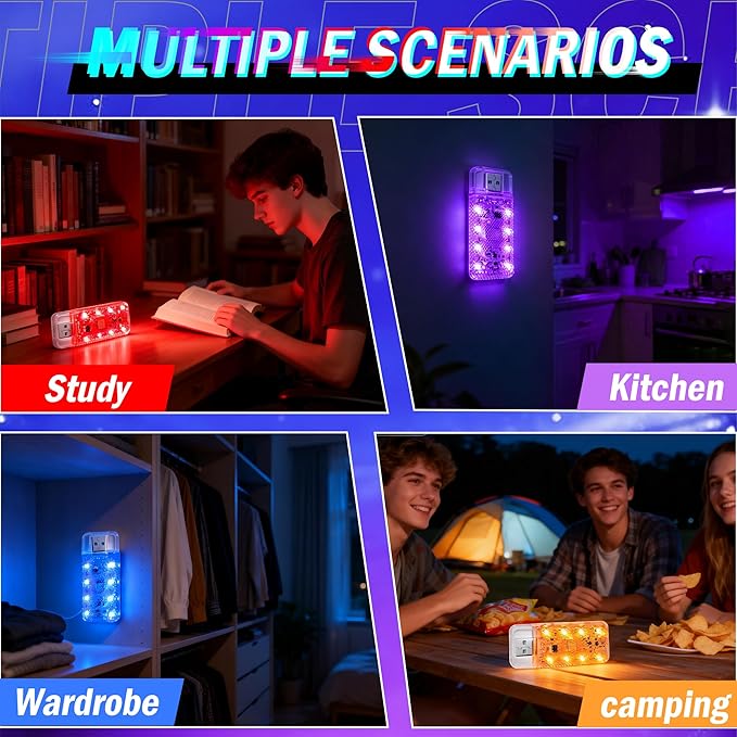 4 PCS Car LED Lights, USB Plug-in Rechargeable 8 High-Brightness,Portable Touch Control Dimmable Night Light for Car/Bedroom/Party/Holiday Decoration (1 Red&1 Blue& 1 Green& 1 Purple)