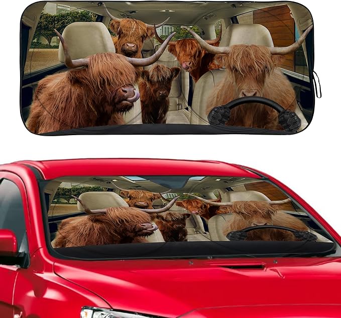 Funny Highland Cow Windshield Sunshade for Car SUV Truck Foldable Uv Ray Reflector Front Window Sun Shade Visor Shield Cover -59" X 31"