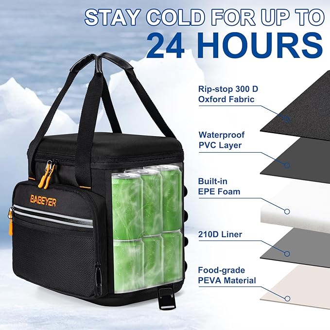 Soft Cooler Bag with Two Ice Packs,Collapsible Cooler for Travel with Adjustable Shoulder Strap,Large Capacity Leakproof Insulated Soft Sided Cooler Bag for Camping, Hiking, Picnic