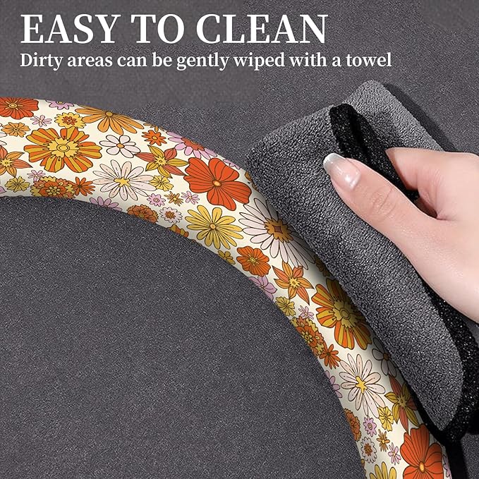Car Steering Wheel Cover, Universal 15 Inch Neoprene Non-Slip Steering Wheel Covers, Funny Car Accessories for Women Men Fit Auto, Suvs, Truck Cute Boho Colorful Flowers