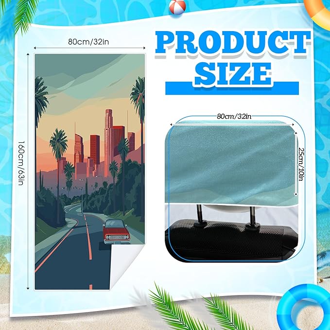 2 Pack Car Seat Towel Covers with Storage Bag 63 x 32 Inch Athletic Running Towel Seat Sweat Washable Non Slip Cover Gift for Car Outdoor Sport Activities (Los Angeles Street Scene)